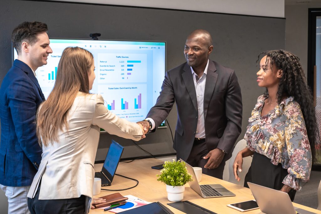 Business man shake hands with  partnerships or introducing thems